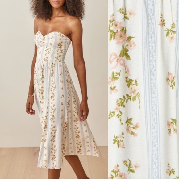 Reformation White and Blue Strapless Sundress - Picture 2 of 11